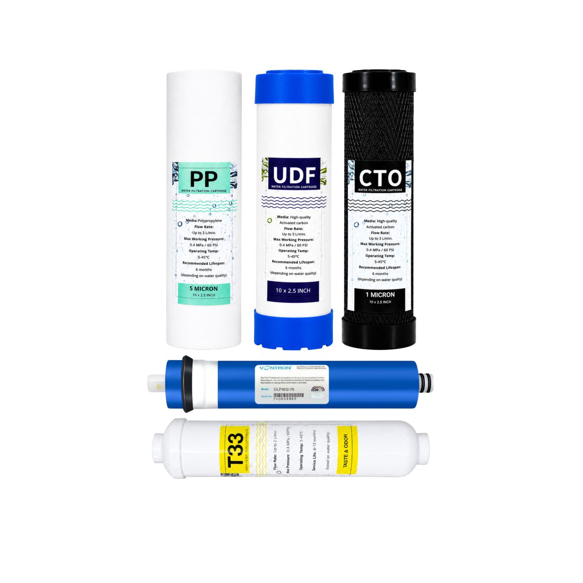 5 Stage Reverse Osmosis Filter Set with 75GPD Vontron Membrane