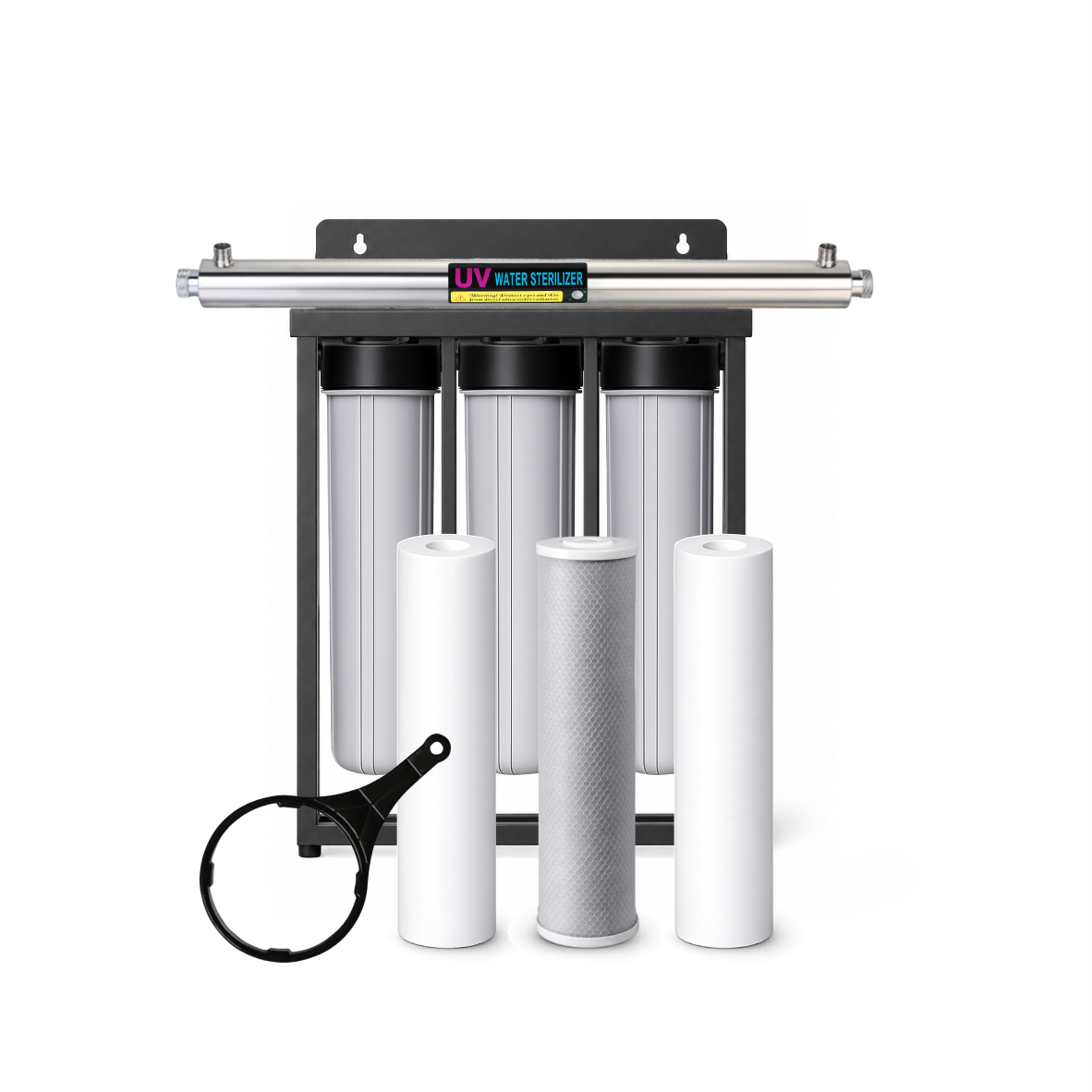 3 Stage 20Inch Big Blue Filtration Unit with 55watt UV Sterilizer - Stainless Steel Black Powder Coated - Image 2