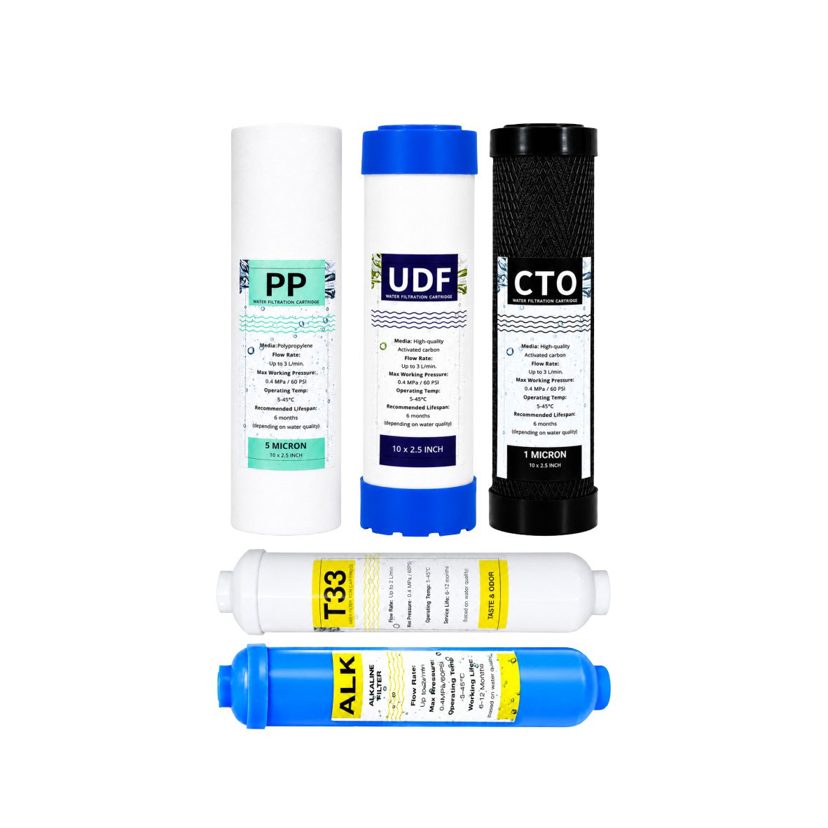 Reverse Osmosis Pre-Filter Set with Post Carbon and Alkaline Filter
