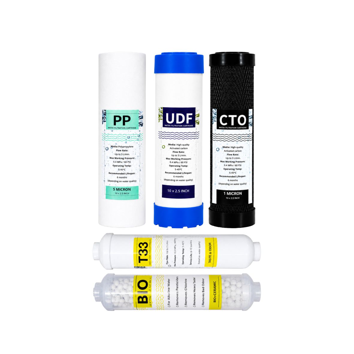 Reverse Osmosis Pre-Filter Set with Post Carbon and Bio-Ceramic Filter