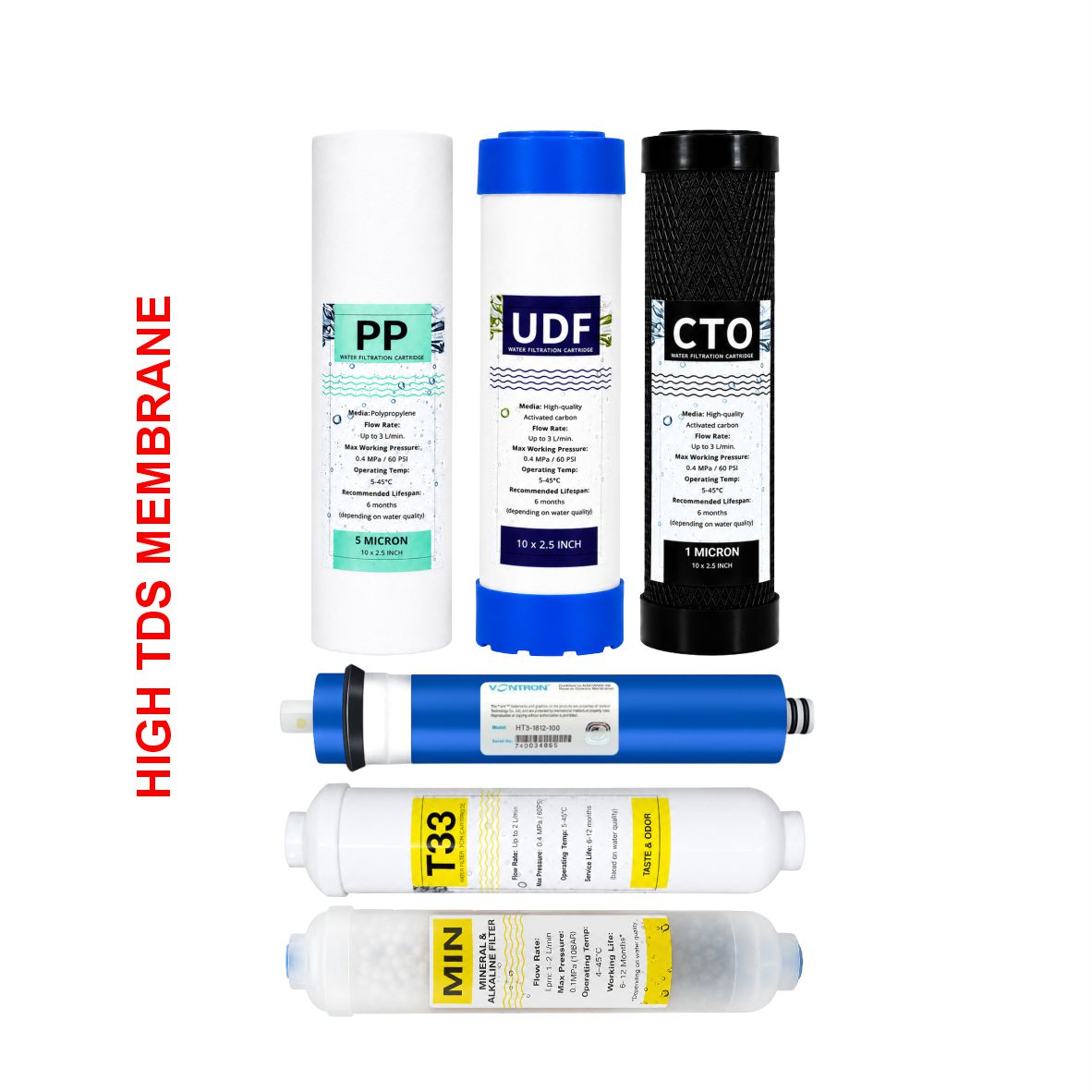 6 Stage Reverse Osmosis Filter Set with 100GPD High TDS Vontron Membrane with Post 4in1 Mineral Filter