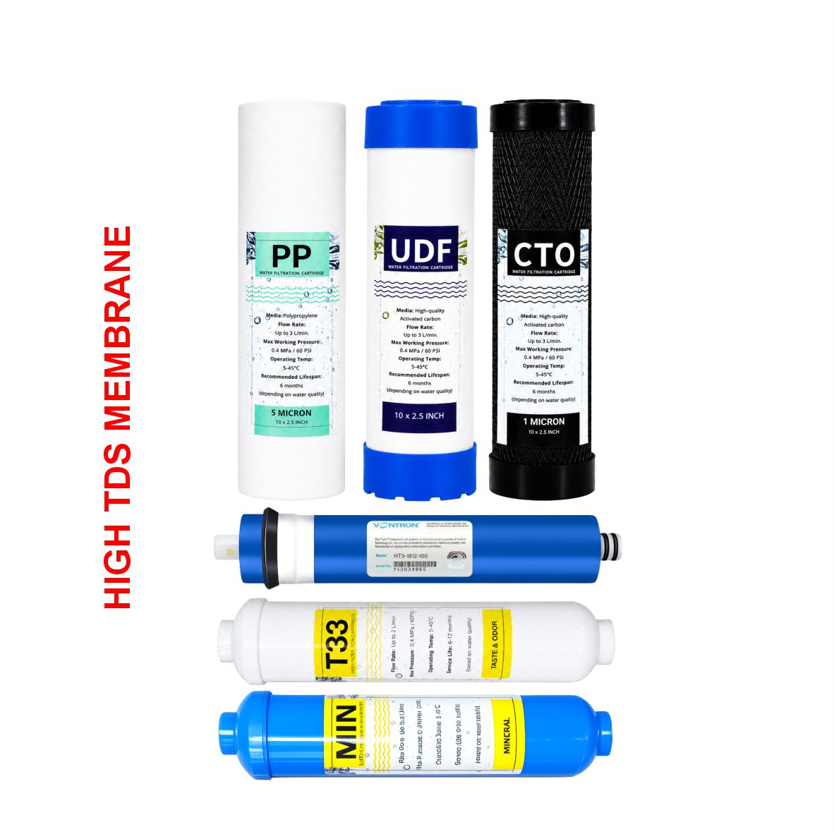 6 Stage Reverse Osmosis Filter Set with 100GPD High TDS Vontron Membrane with Post Mineral Filter