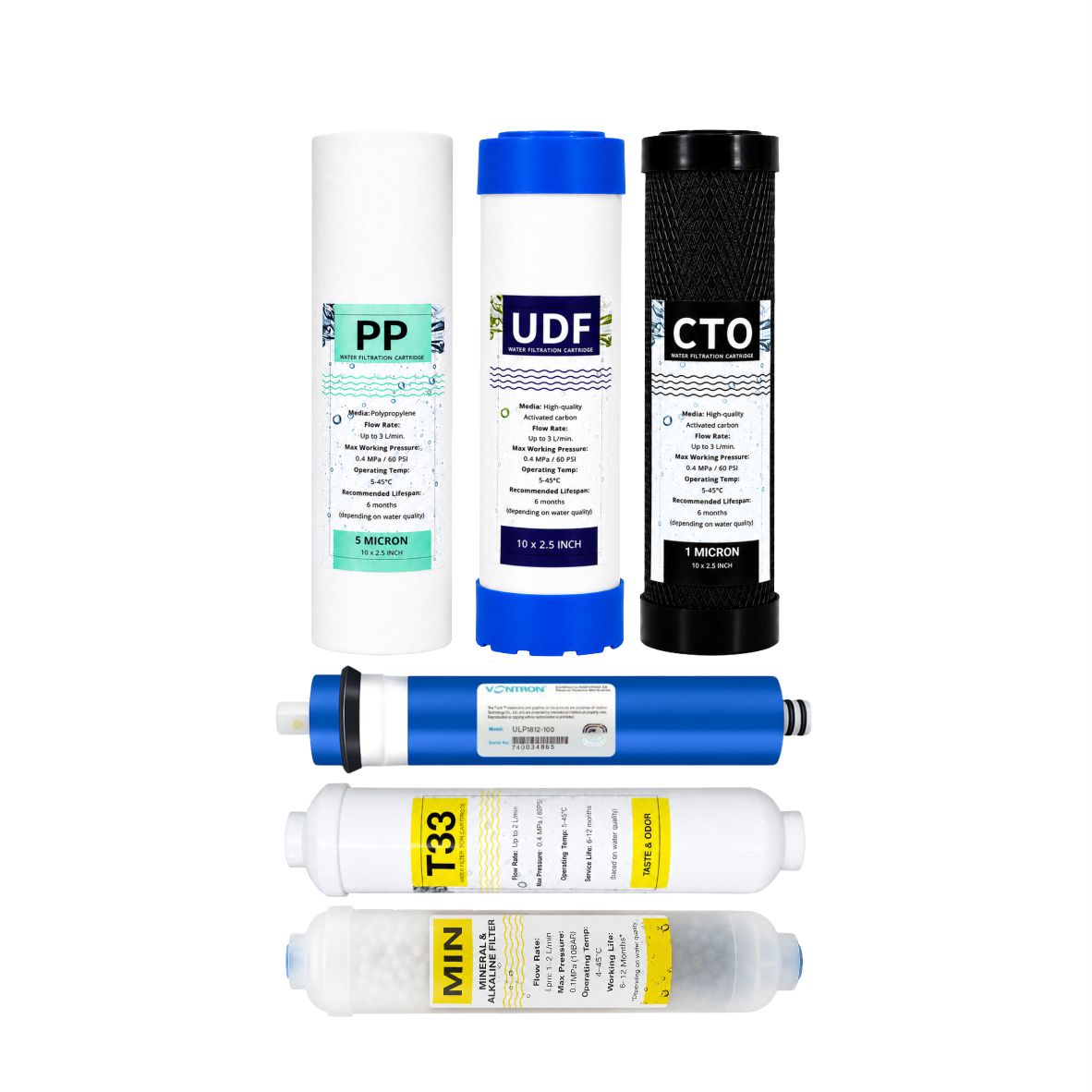 6 Stage Reverse Osmosis Filter Set with 100GPD Vontron Membrane with Post 4in1 Mineral Filter