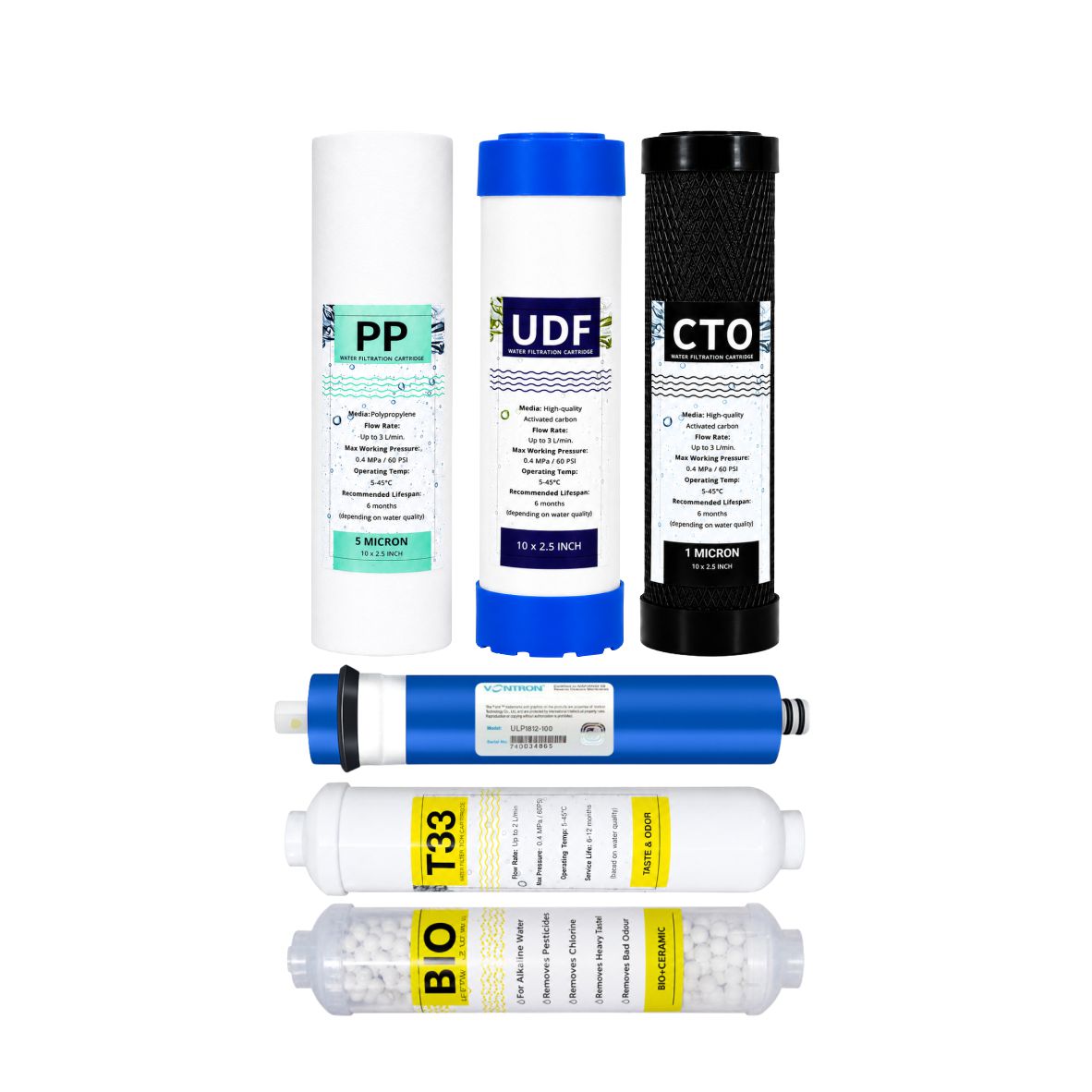 6 Stage Reverse Osmosis Filter Set with 100GPD Vontron Membrane with Post Bio-Ceramic Filter