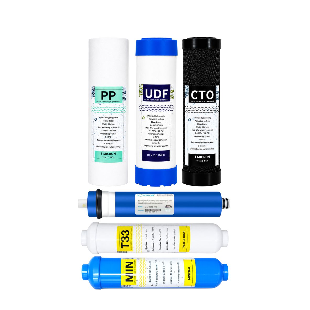 6 Stage Reverse Osmosis Filter Set with 100GPD Vontron Membrane with Post Mineral Filter