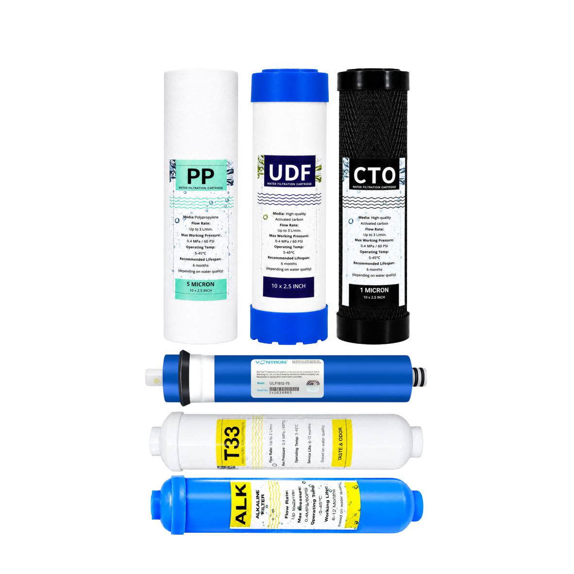6 Stage Reverse Osmosis Filter Set with 75GPD Vontron Membrane and Post Alkaline Filter
