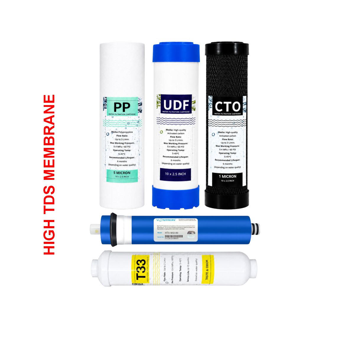 5 Stage Reverse Osmosis Filter Set with 80GPD High TDS Vontron Membrane