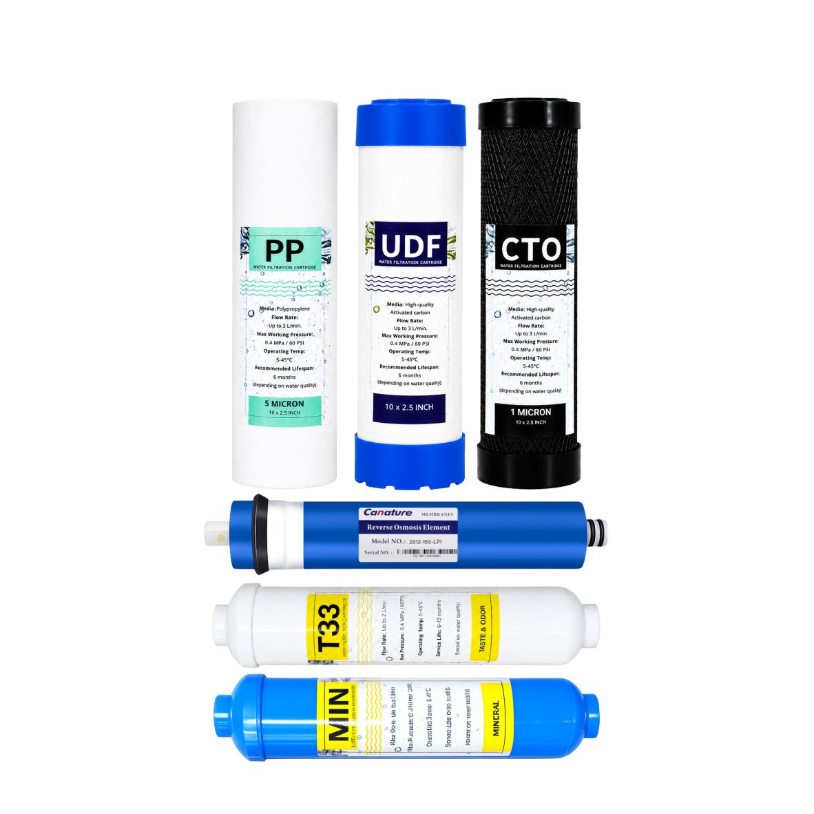 6 Stage Reverse Osmosis Filter Set with 150GPD Canature Membrane with Post Mineral Filter