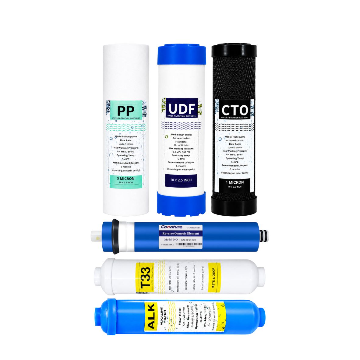 6 Stage Reverse Osmosis Filter Set with 200GPD TW Membrane and Post Alkaline Filter