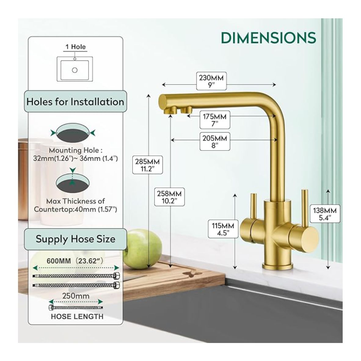 Brushed Gold 3in1 Faucet